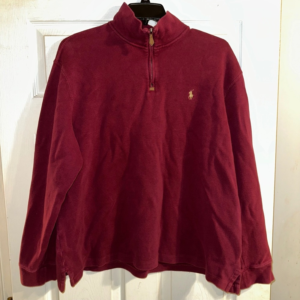 Polo Ralph‎ Lauren Men's Burgundy Cotton 1/4 Zip Pullover Sweatshirt XXL